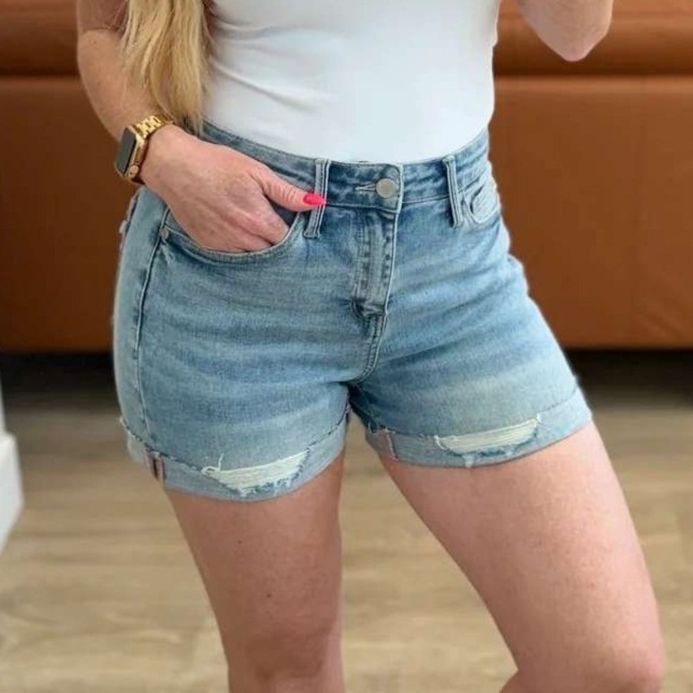 Judy Blue High Waisted Distressed Denim Shorts Womens Small Light Wash JB150184 - Picture 2 of 16
